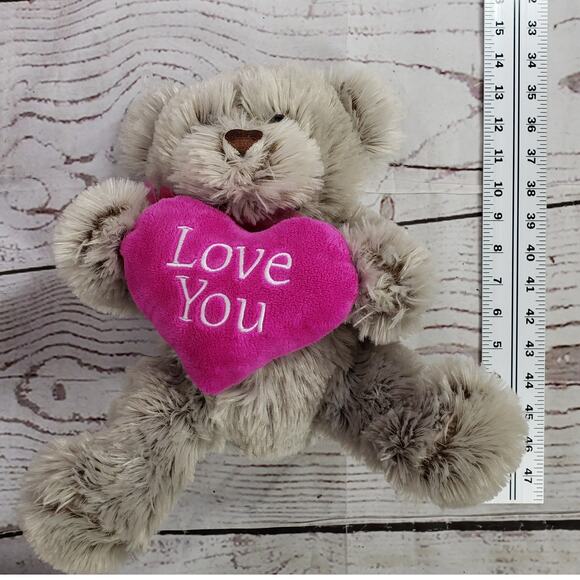 Inter American Gray Teddy Bear Holding Love Heart Plush - Picture 7 of 10